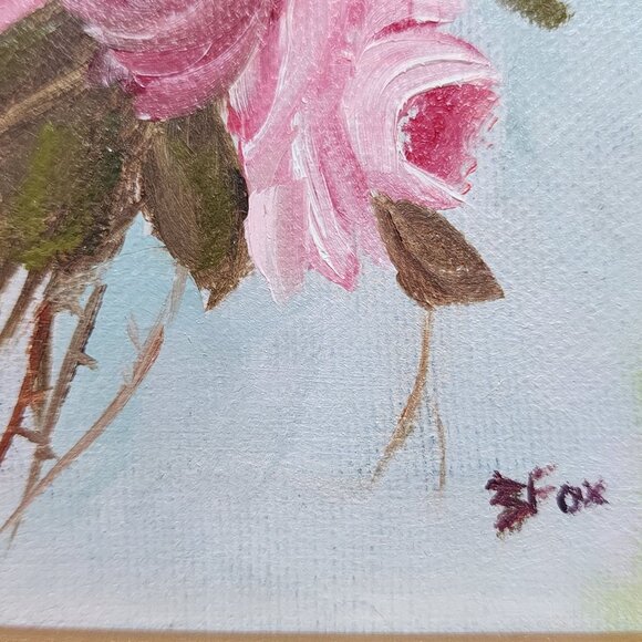 Vintage Framed Pink Rose Oil Paintings By B. Fox Set Of 2 - Picture 5 of 12